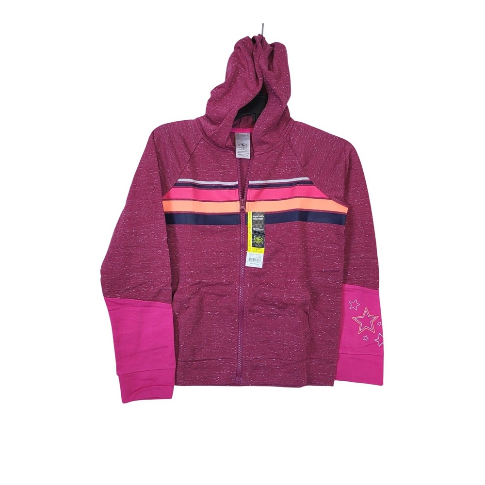 Avia Athletic Works Girls Retro Inspired Pink Fleece Lined Zip Hoodie‎ Large NEW